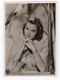 “好莱坞第一夫人”传奇女星  英格丽·褒曼（Ingrid Bergman）早期亲笔签名照 精品 JSA鉴定认证