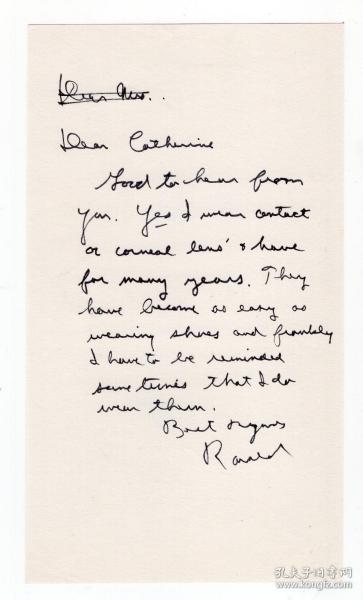 美国最受欢迎的总统之一 “唯一演员出身的总统”里根（Ronald Reagan）亲笔信