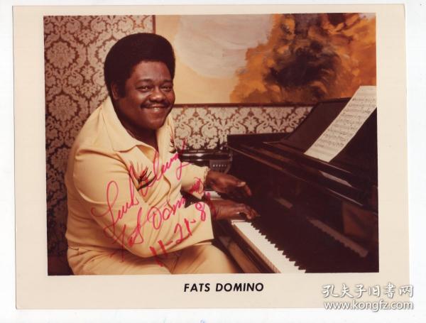 世界摇滚乐先驱 格莱美终身成就奖得主 传奇人物 法兹·多米诺 Fats Domino 1983年亲笔签名照