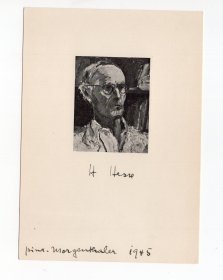 人类文化史上的伟大智者 诺贝尔文学奖得主 德国伟大作家，诗人 黑塞（Hermann Hesse）1945年亲笔签名个人肖像卡片 PSA鉴定认证封装