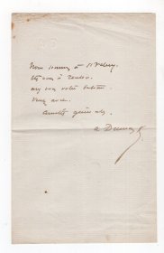 世界名著《茶花女》作者 法国著名剧作家 小仲马 Alexandre Dumas fils 亲笔信