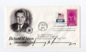 中国人民的老朋友 美国著名外交家 基辛格 Henry Kissinger 亲笔签名1973年1月20日尼克松连任总统首日封 并盖有当日邮戳 两人关联签名载体较少见 JSA认证