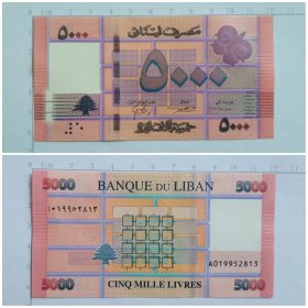 黎巴嫩钱币 5000里弗纸币  2021年 亚洲