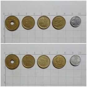 西班牙钱币 5枚硬币 旧品 1990-1997年
