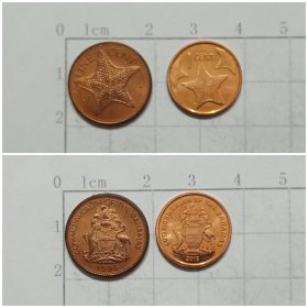 巴哈马钱币 2枚硬币旧品 美洲（实图）1998年、2015年