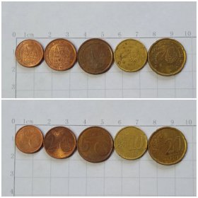 西班牙钱币 5枚硬币欧分  旧品 2000-2007年