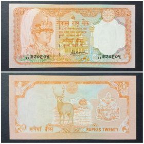 尼泊尔钱币  20卢比纸币 1988年 亚洲