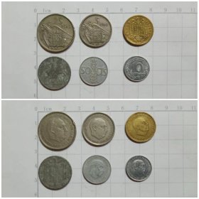 西班牙钱币 6枚硬币 旧品 1940-1966年