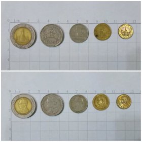 泰国钱币 5枚硬币旧品  80年代
