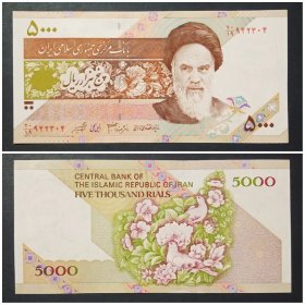 伊朗钱币 5000里亚尔纸币 1993年 鸽子图 亚洲