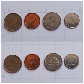 加拿大钱币 4枚硬币旧品 1984年-2011年