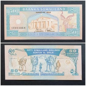 索马里兰钱币  50先令纸币1张  2002年（小黄斑）