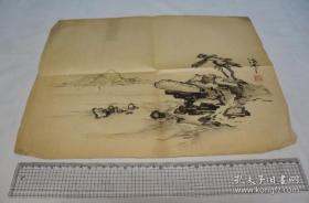 旧画 山水画2枚 手绘