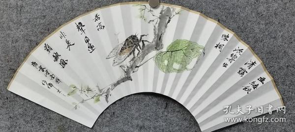 一夜成名（一叶城鸣）蝉鸣扇面8寸18骨手绘精品国画折扇作品居高声自远任倫