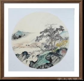 纯手绘国画山水图卡纸50*50山居行旅图禅意山水挂画订制