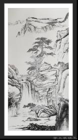 山水福音禅意山水画名家纯水墨手绘山水国画卡纸竖副挂画100*50订制