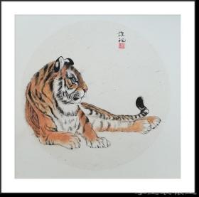 虎虎生风纯手绘国画雄风虎图卡纸50*50精品小品画