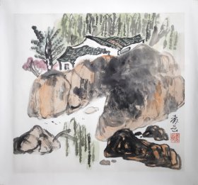 保真 出售   重庆美协副主席 陈寿岳 山谷人家  42* 40cm 托片