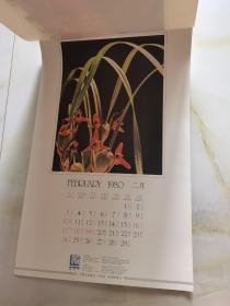 1980年 挂历 恭贺新禧  12月全花蕾 看实物图 卷筒发货