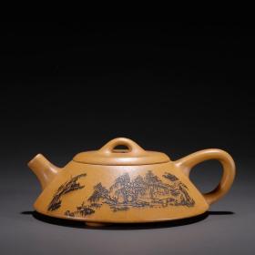 旧藏·王国望款紫砂山水茶壶。
