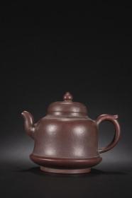 旧藏-时鹏款老紫砂素面茶壶。