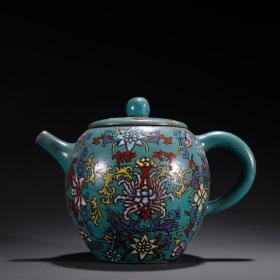 旧藏·紫砂景泰蓝花卉纹茶壶