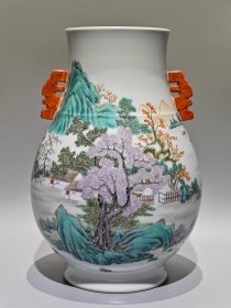 大清乾隆年制，粉彩山水双耳福桶，