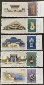 新中国邮票：2024-7T 博物馆建设(第二组)邮票，5枚一套 面值6元 厂铭票 右厂铭