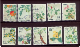 日邮·日本邮票信销·樱花目录编号C2568  2023年自然的记录第3集本草图鉴植物绘画信销10全