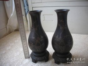 1962年-中国福州地方国营第二脱胎漆器厂【描银梅瓶】一对！