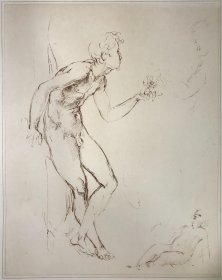 【拉斐尔】1823年超大幅飞尘蚀刻铜版画《亚当和夏娃的版画设计素描》—意大利文艺复兴三杰之拉斐尔(Raphael,1483-1520年)作品 雕刻师William Long 纸张尺寸56.2*38.2厘米