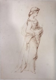 【拉斐尔】1823年超大幅飞尘蚀刻铜版画《站立的女性形象》—意大利文艺复兴三杰之拉斐尔(Raphael,1483-1520年)素描作品 雕刻师William Long 纸张尺寸56.2*38.2厘米