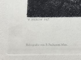 《捕鸟人》—俄罗斯现实主义运动的关键人物瓦西里·佩罗夫(Vasily Perov,1834-1882年)作品 19世纪末照相腐蚀凹版铜版画 雕刻师J. P. Poshalostin 纸张尺寸39*29.5厘米