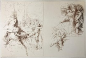 【帕米贾尼诺】1823年超大幅软蜡法铜版画《纺线的母亲和一组婴儿》—16世纪矫饰主义画家帕米贾尼诺(Parmigianino,1503 - 1540年)素描作品 雕刻师William Young Ottley 纸张尺寸56.2*38.2厘米