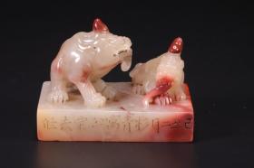 寿山石独角兽印章 尺寸：6.8*4*5.1CM。 重量：145克。