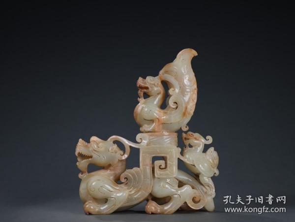 旧藏 和田玉 龙凤 摆件 尺寸∶长16cm，宽5.5cm，高17.5cm，总重970g