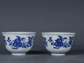 清乾隆，青花三多茶杯 高度：4.6，口径7.8