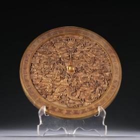 旧藏 铜鎏金九龙戏珠铜镜。 规格：直径20㎝重2225g