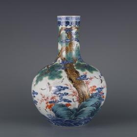 清乾隆年间青花加粉彩松鹤延年天球瓶 尺寸:高度31.2㎝口径6.3㎝