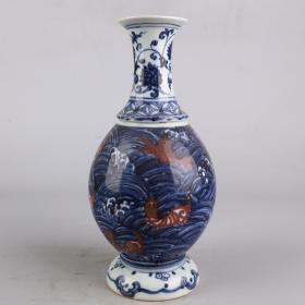 明永乐青花釉里红海水鱼纹玉壶春 尺寸高25宽10厘米
