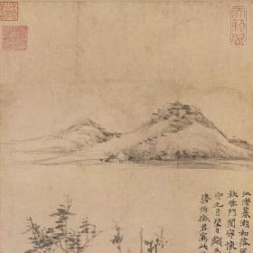 元倪瓒江渚风林图复古字画水墨风景国画挂轴高清微喷仿古复制装饰