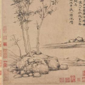 元倪瓒江渚风林图复古字画水墨风景国画挂轴高清微喷仿古复制装饰