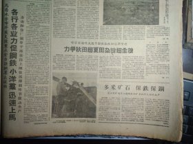 浅水河矿领导上前线狠抓矿石和耐火材料生产1960年8月21《新疆日报》哈密县继续大鼓干劲狠抓秋田后期管理力争秋田超夏田杂粮超主粮。生产兵团工建一师机械厂同心协力全力保钢.头版照片。青海西宁后子河公社增调千余劳力到田间加强农业战线。中国共产党代表伍修权向古巴人民社会党第八次代表大会致祝词并宣读中共中央贺电在反对美帝国主义的斗争中中国人民永远同古巴人民站在一起