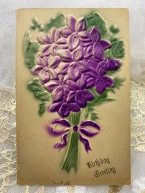 81.美国1910年花卉图浅浮雕手写明信片