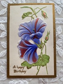 88.美国1920年花卉浮雕手写明信片2张、手帐素材