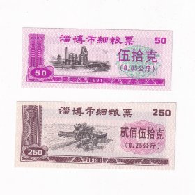 1991年山东省淄博市细粮票2个品种2张