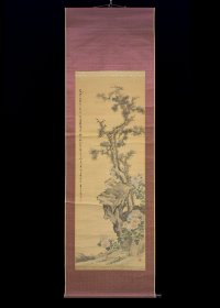 古笔，松石花鸟图【渡边华石】 1852 ~?（嘉永五〜？）原姓小川，名静雄，又名 雄,字规道、士醇，别号栖碧山房、寄春草堂。先后师承 张月樵之子月戴与渡边小华。日本南宗画会干事，日本 美术协会会员。