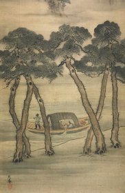 古笔，江上游舟图，松村吴春（1752-1811）江户画家，四条派开祖。