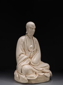 旧藏.德化何朝宗款德化白瓷孩儿红达摩造像