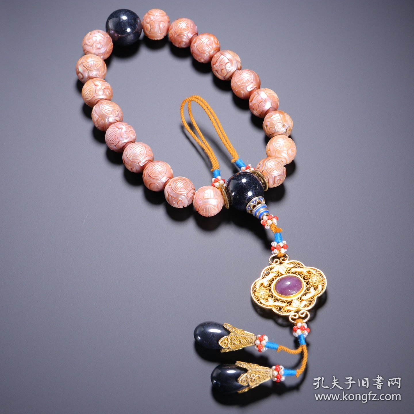 点击查看原图 清 珍珠刻团寿纹十八子手持